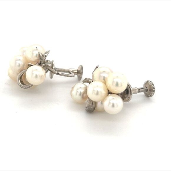 Mikimoto Estate Akoya Pearl Earrings Sterling Silver 6.65 mm 7.2 Gr M235 - Picture 4 of 13